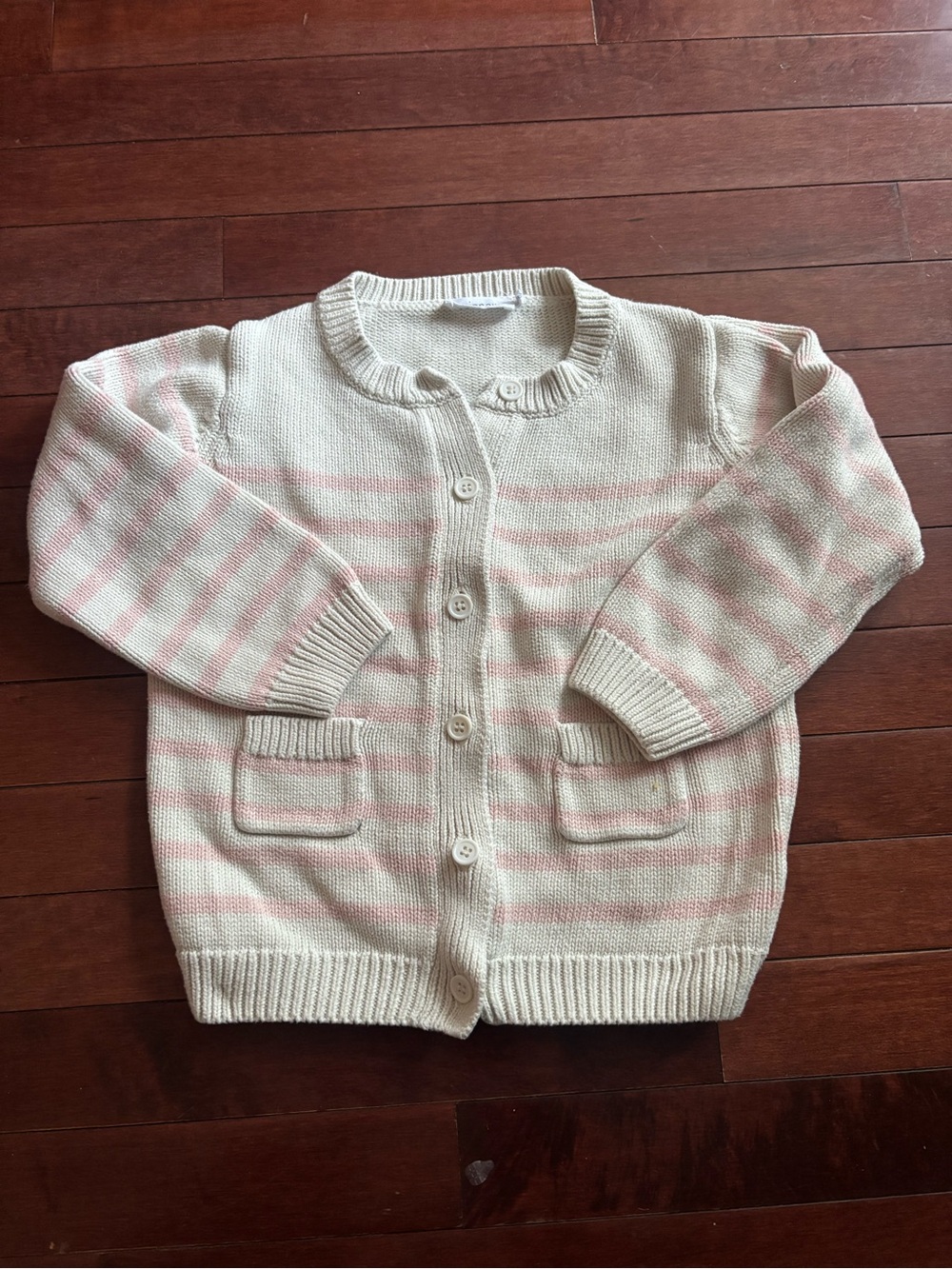 Minnow Kids Unisex Cream Pink Striped Cardigan Size 5/6
